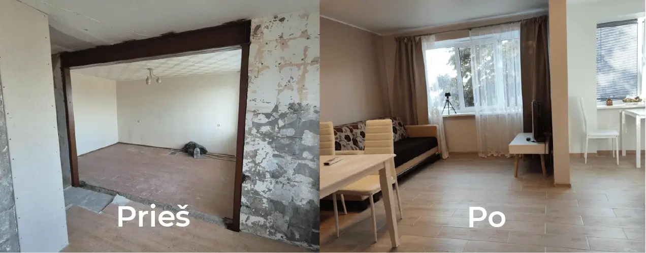 pries ir po griovimo darbu